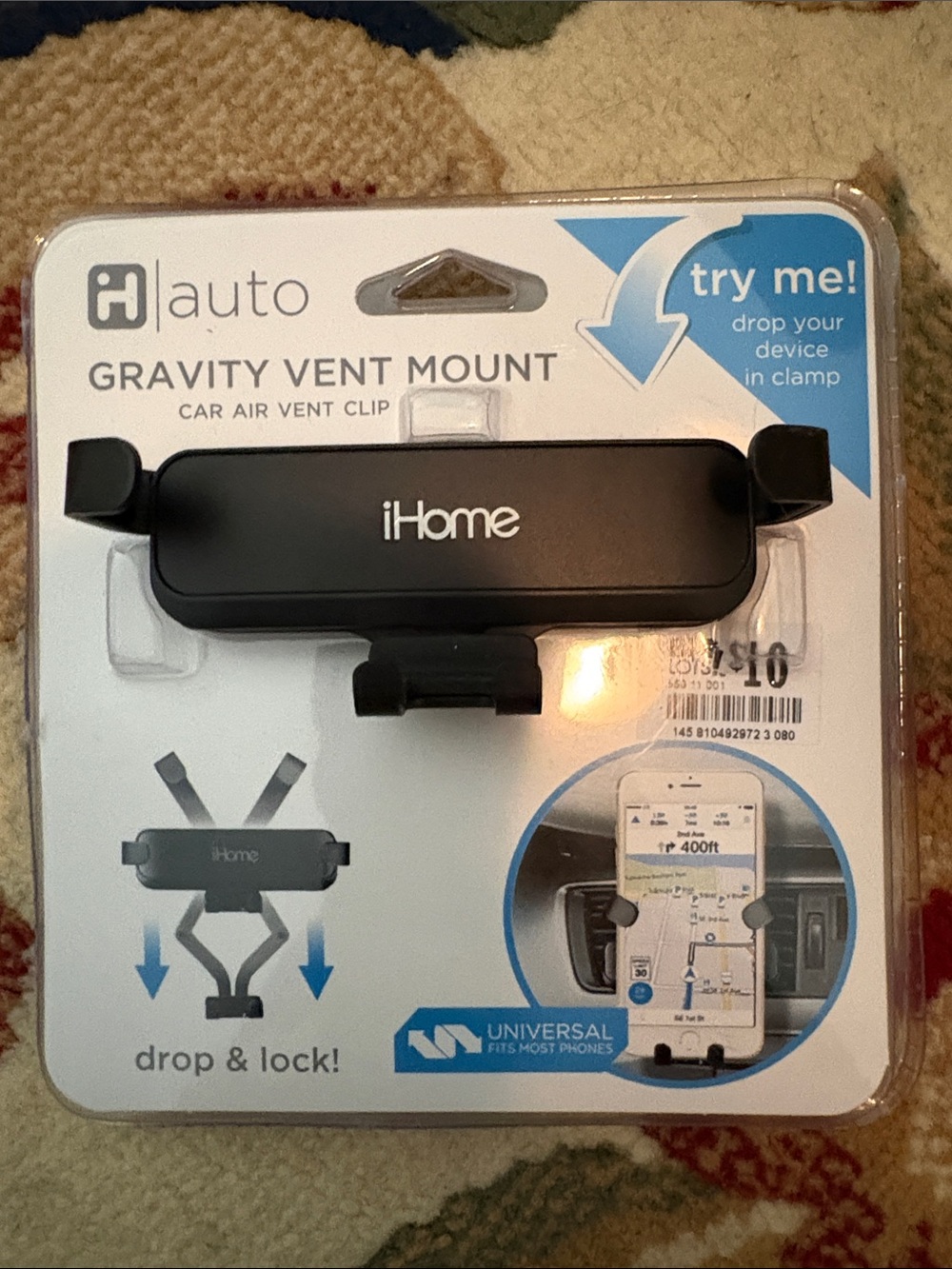 iHome Black Gravity Vent Mount Car Air Vent Clip